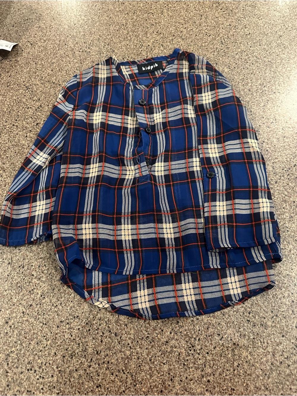 kidpik Blue Plaid Button-Detail Top with Red Accents